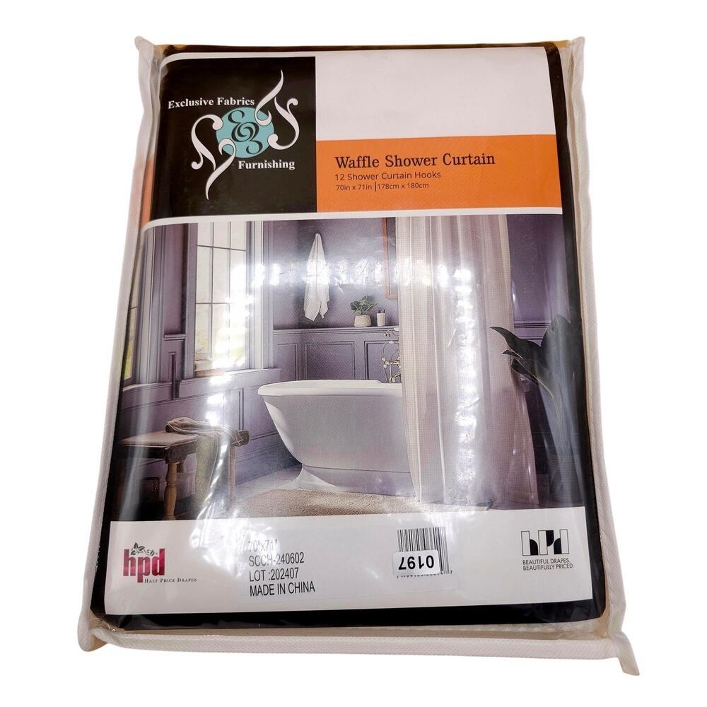 Half Price Drapes Modern Waffle Shower Curtain 12 Hooks 70x71 Beige Washable NIB